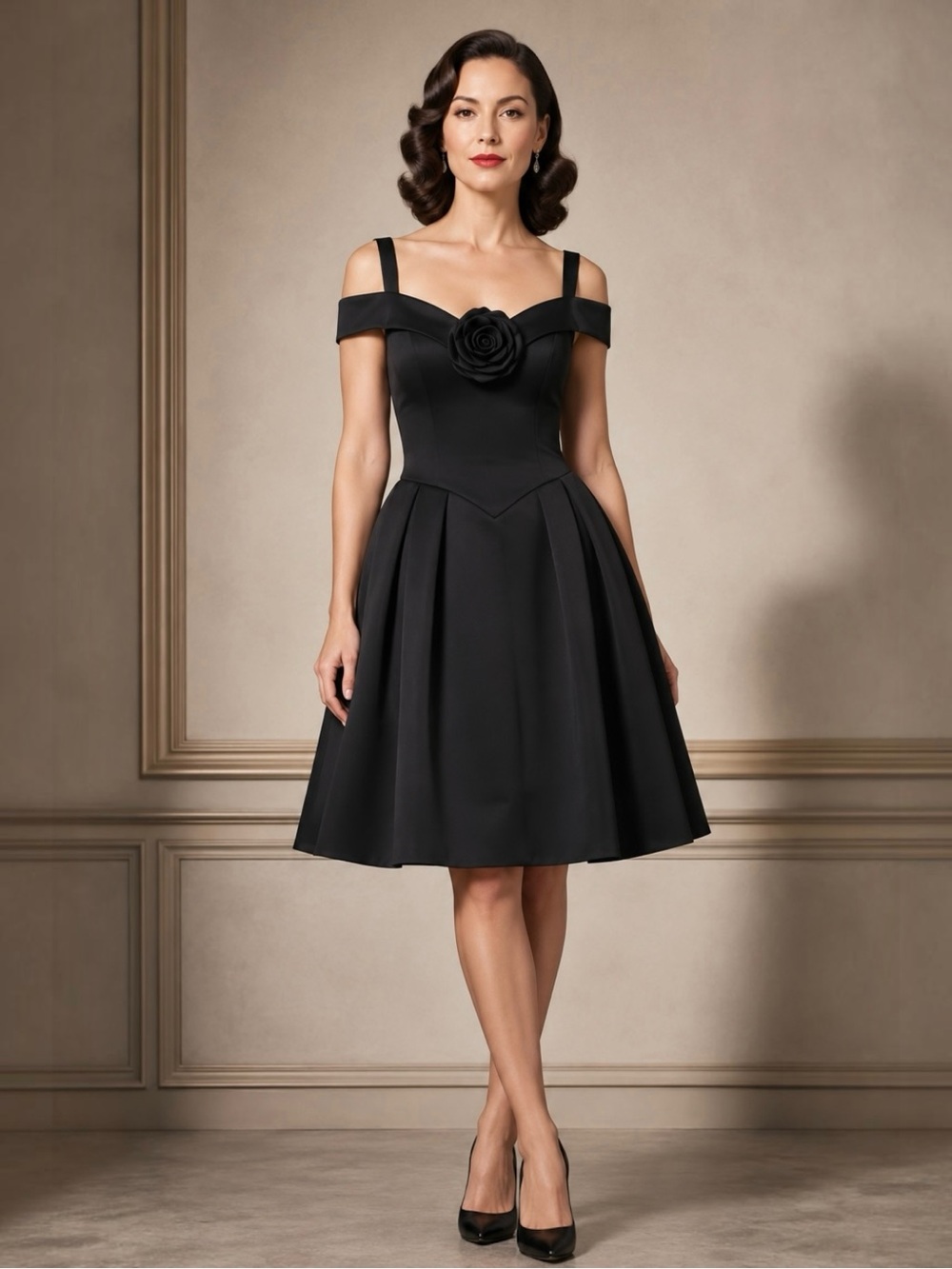 Vintage Black Off the Shoulder Mini Dress Formal Quiet Luxury Dark Coquette M